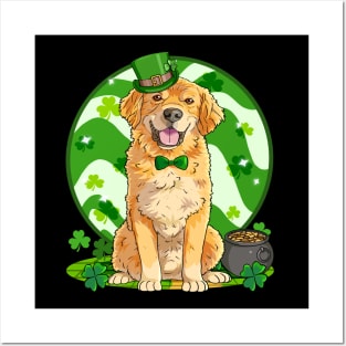 Golden Retriever Dog St Patricks Day Irish Leprechaun Posters and Art